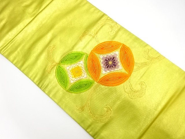 七宝花菱模様　刺繍　名古屋帯